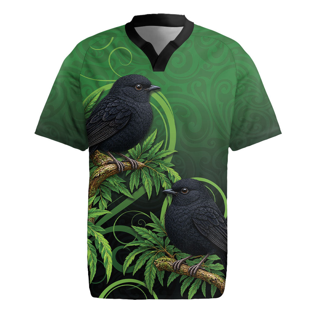 New Zealand Black Robin Rugby Jersey Karure Maori Koru Art Tattoo LT05 Green - Polynesian Pride