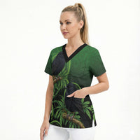 New Zealand Black Robin Scrub Top Karure Maori Koru Art Tattoo LT05 - Polynesian Pride