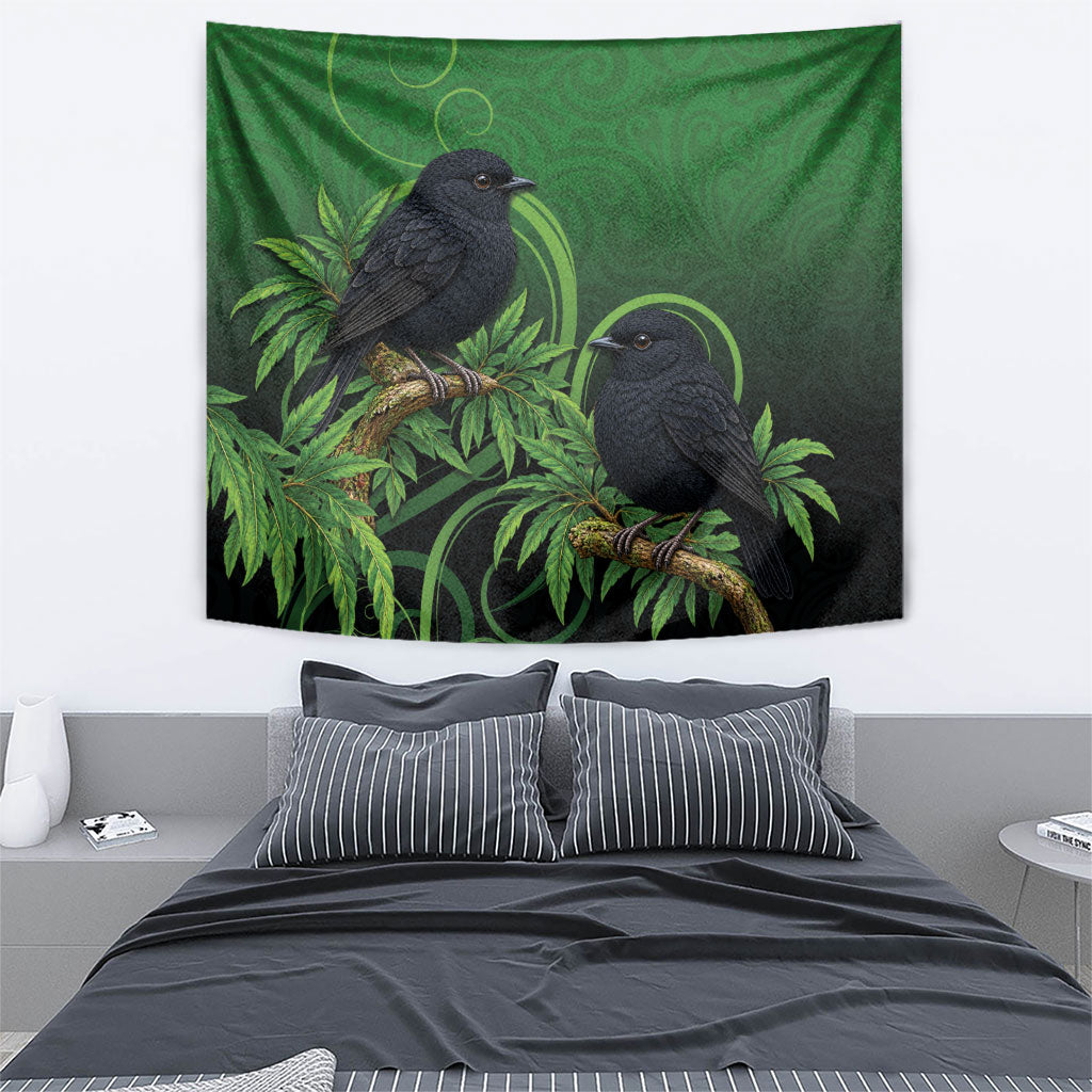 New Zealand Black Robin Tapestry Karure Maori Koru Art Tattoo LT05 - Polynesian Pride