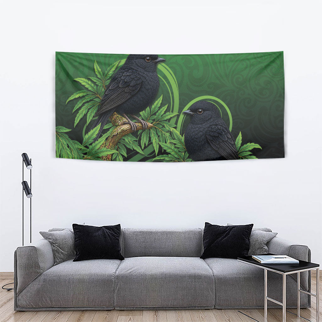 New Zealand Black Robin Tapestry Karure Maori Koru Art Tattoo LT05 - Polynesian Pride