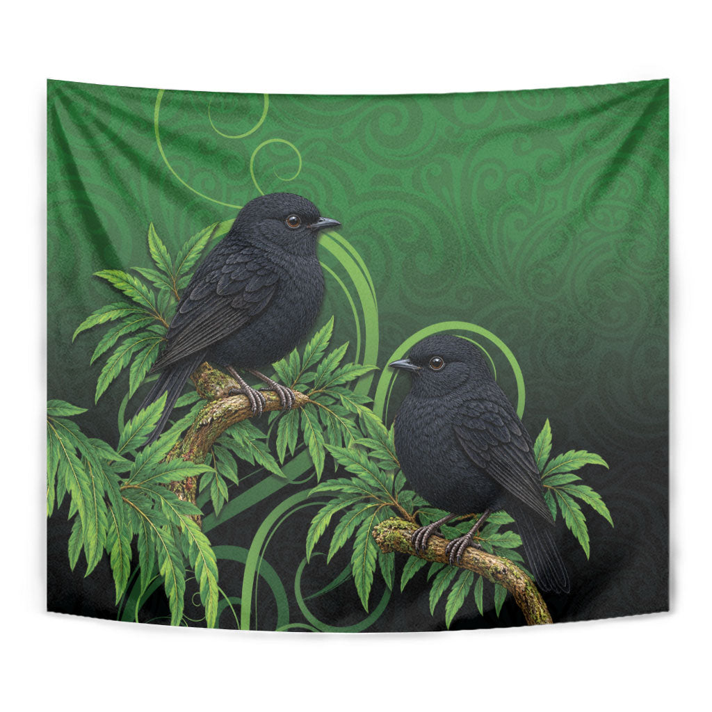 New Zealand Black Robin Tapestry Karure Maori Koru Art Tattoo LT05 - Polynesian Pride