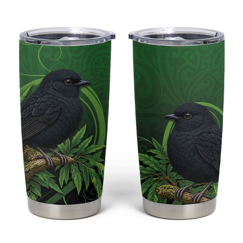 New Zealand Black Robin Tumbler Cup Karure Maori Koru Art Tattoo LT05 Green - Polynesian Pride