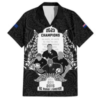 New Zealand Rugby Family Matching Tank Maxi Dress and Hawaiian Shirt The Haka With Champions Cup LT05 Dad's Shirt - Short Sleeve Black - Polynesian Pride