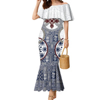 Hawaii Mermaid Dress Barkcloth Pattern Vintage Style LT05 Women Blue - Polynesian Pride