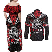 Aotearoa Mana Maori Couples Matching Off Shoulder Maxi Dress and Long Sleeve Button Shirt Toitu Te Tiriti