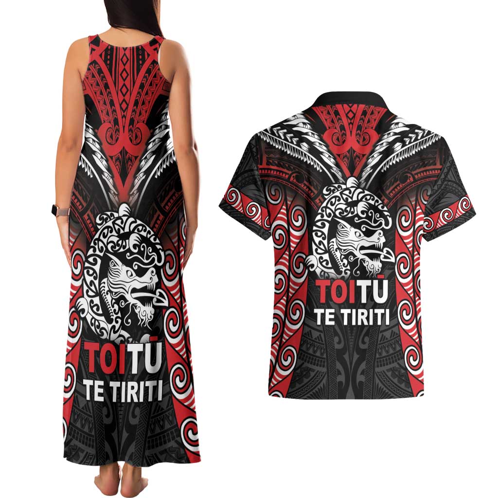 Aotearoa Mana Maori Couples Matching Tank Maxi Dress and Hawaiian Shirt Toitu Te Tiriti