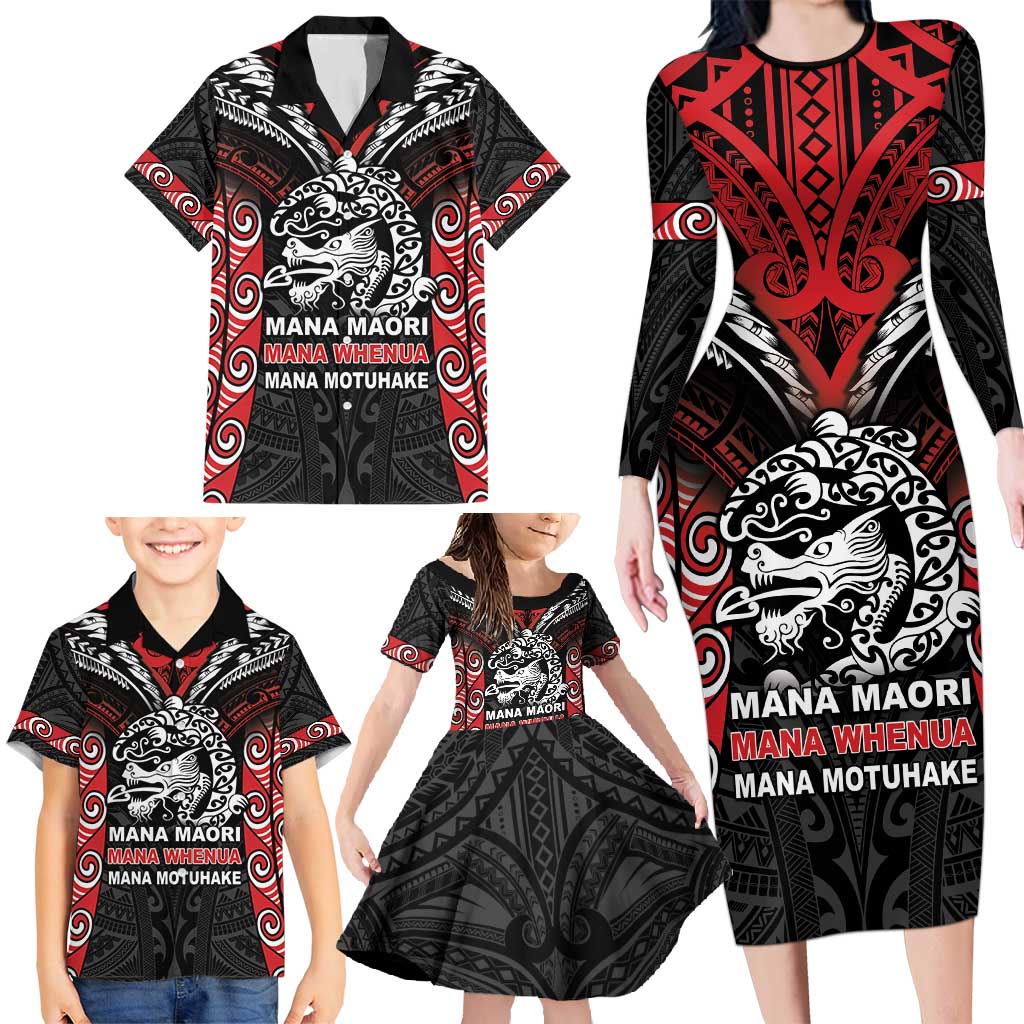 Aotearoa Mana Maori Family Matching Long Sleeve Bodycon Dress and Hawaiian Shirt Toitu Te Tiriti LT05 - Polynesian Pride