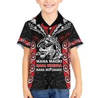 Aotearoa Mana Maori Family Matching Off The Shoulder Long Sleeve Dress and Hawaiian Shirt Toitu Te Tiriti LT05 Son's Shirt Black - Polynesian Pride