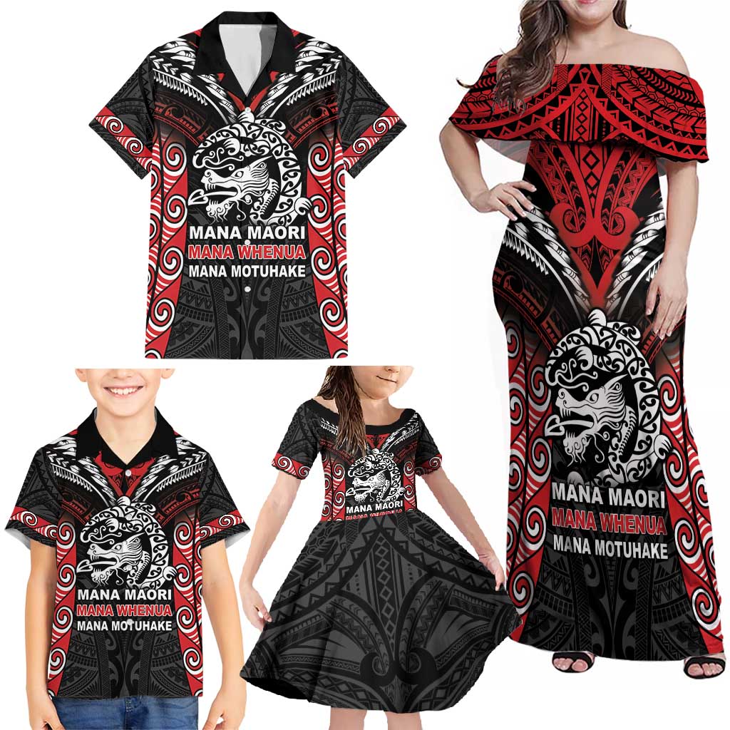 Aotearoa Mana Maori Family Matching Off Shoulder Maxi Dress and Hawaiian Shirt Toitu Te Tiriti LT05 - Polynesian Pride