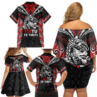 Aotearoa Mana Maori Family Matching Off Shoulder Short Dress and Hawaiian Shirt Toitu Te Tiriti LT05 - Polynesian Pride