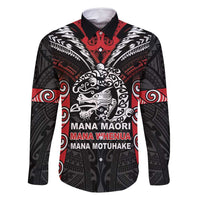 Aotearoa Mana Maori Family Matching Off Shoulder Short Dress and Hawaiian Shirt Toitu Te Tiriti LT05 Dad's Shirt - Long Sleeve Black - Polynesian Pride