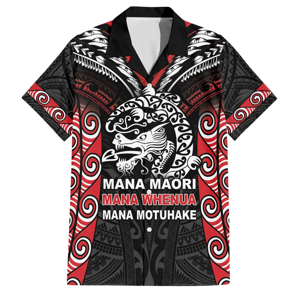 Aotearoa Mana Maori Family Matching Puletasi and Hawaiian Shirt Toitu Te Tiriti LT05 Dad's Shirt - Short Sleeve Black - Polynesian Pride