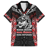 Aotearoa Mana Maori Family Matching Puletasi and Hawaiian Shirt Toitu Te Tiriti LT05 Dad's Shirt - Short Sleeve Black - Polynesian Pride