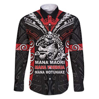 Aotearoa Mana Maori Family Matching Puletasi and Hawaiian Shirt Toitu Te Tiriti LT05 Dad's Shirt - Long Sleeve Black - Polynesian Pride