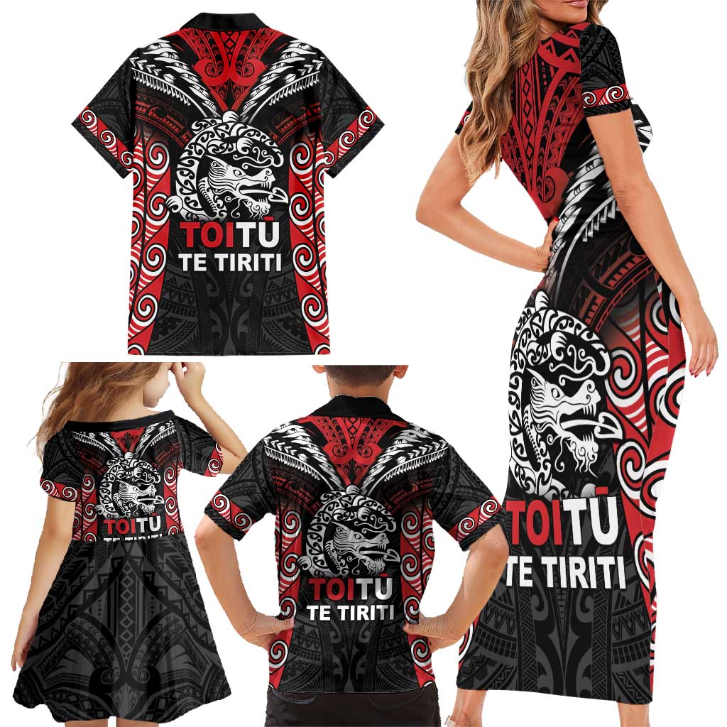 Aotearoa Mana Maori Family Matching Short Sleeve Bodycon Dress and Hawaiian Shirt Toitu Te Tiriti LT05 - Polynesian Pride