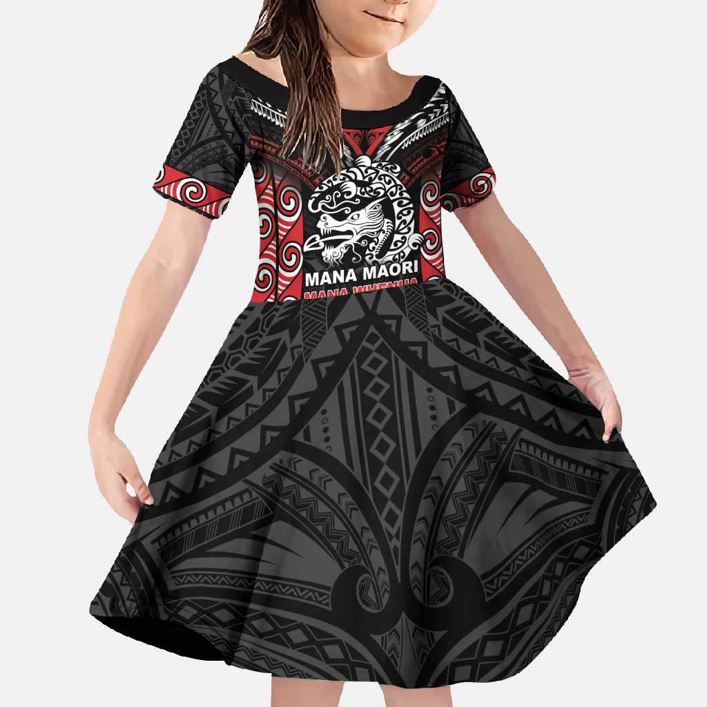 Aotearoa Mana Maori Family Matching Summer Maxi Dress and Hawaiian Shirt Toitu Te Tiriti LT05 Daughter's Dress Black - Polynesian Pride