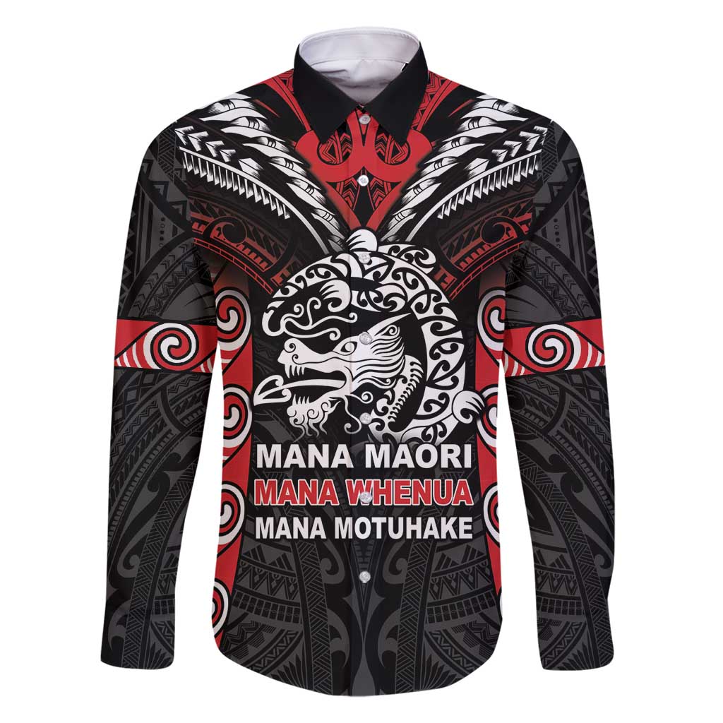 Aotearoa Mana Maori Family Matching Summer Maxi Dress and Hawaiian Shirt Toitu Te Tiriti LT05 Dad's Shirt - Long Sleeve Black - Polynesian Pride