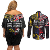 Tokelau And Aotearoa Couples Matching Off Shoulder Short Dress and Long Sleeve Button Shirt Together For Te Tiriti O Waitangi