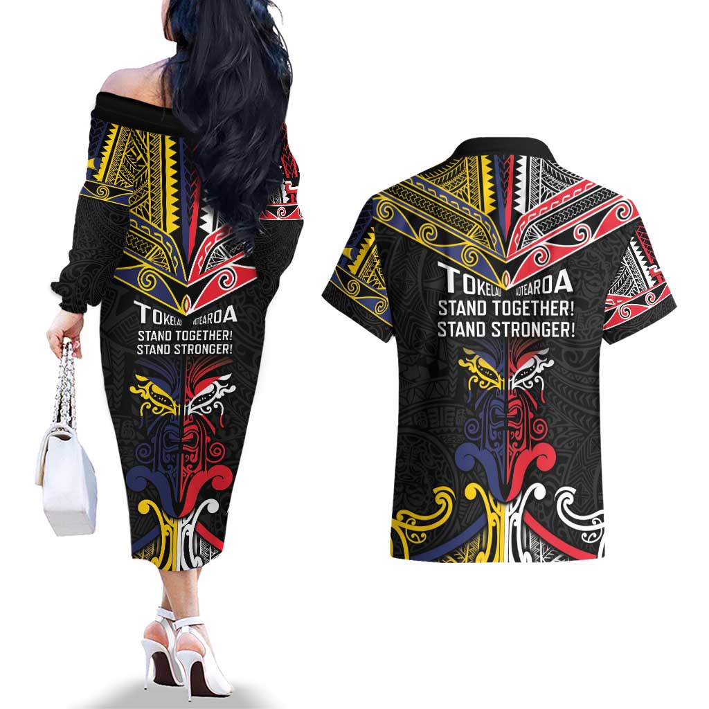 Tokelau And Aotearoa Couples Matching Off The Shoulder Long Sleeve Dress and Hawaiian Shirt Together For Te Tiriti O Waitangi LT05 - Polynesian Pride