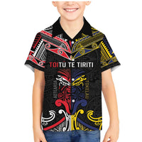 Tokelau And Aotearoa Family Matching Mermaid Dress and Hawaiian Shirt Together For Te Tiriti O Waitangi LT05 Son's Shirt Black - Polynesian Pride