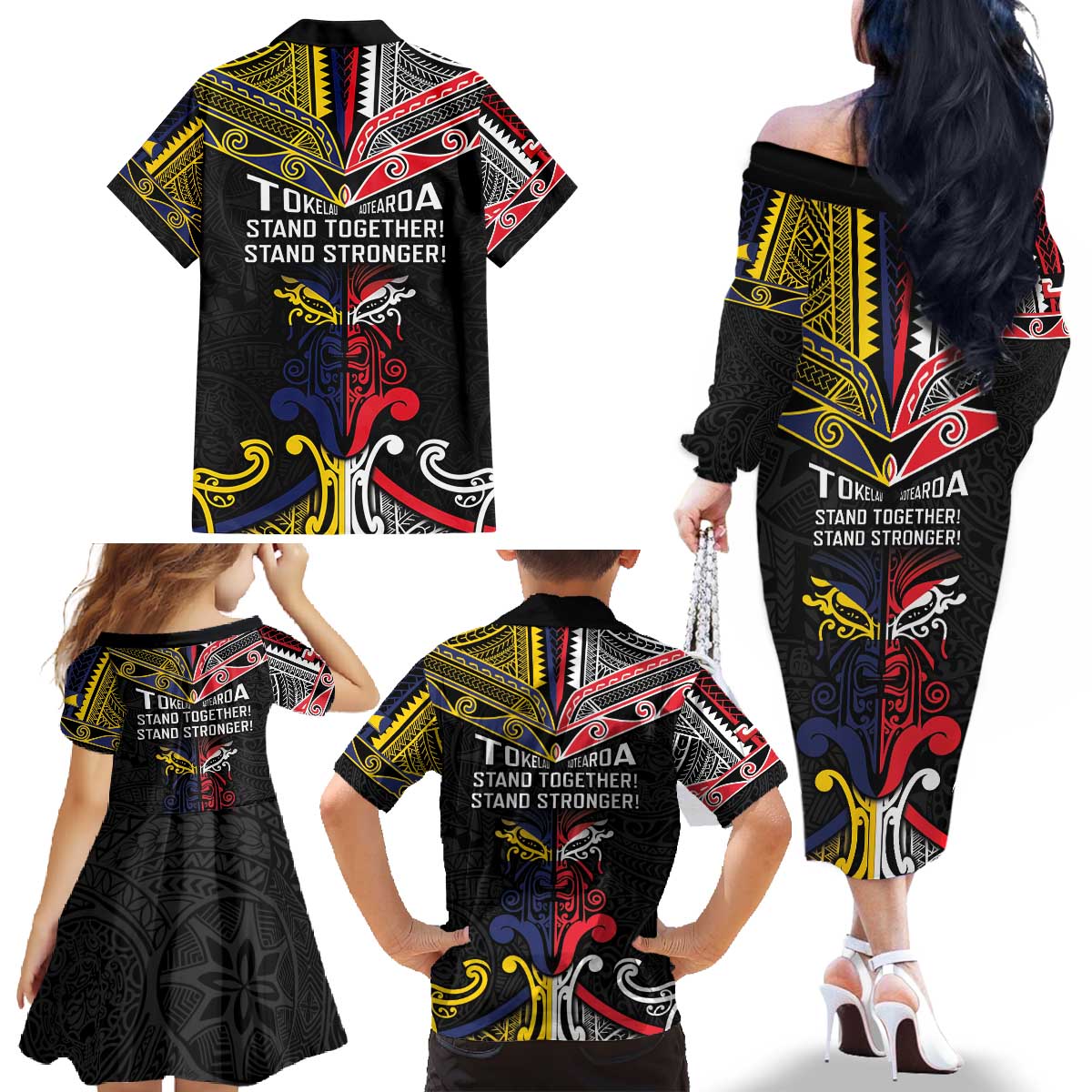 Tokelau And Aotearoa Family Matching Off The Shoulder Long Sleeve Dress and Hawaiian Shirt Together For Te Tiriti O Waitangi LT05 - Polynesian Pride
