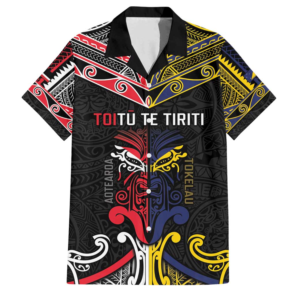 Tokelau And Aotearoa Family Matching Off Shoulder Maxi Dress and Hawaiian Shirt Together For Te Tiriti O Waitangi LT05 Dad's Shirt - Short Sleeve Black - Polynesian Pride