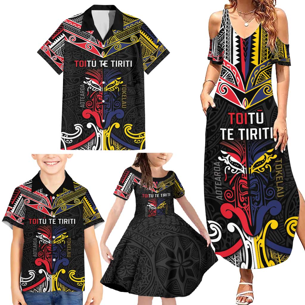 Tokelau And Aotearoa Family Matching Summer Maxi Dress and Hawaiian Shirt Together For Te Tiriti O Waitangi LT05 - Polynesian Pride