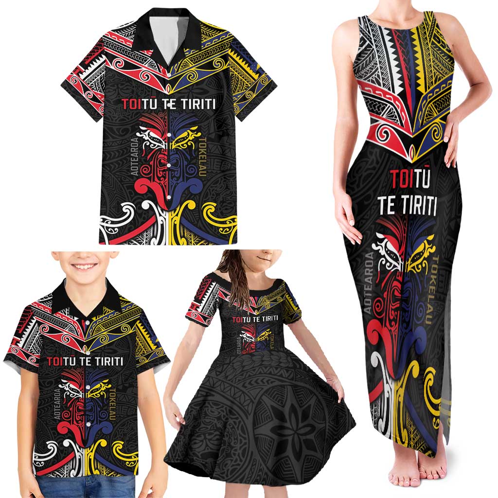 Tokelau And Aotearoa Family Matching Tank Maxi Dress and Hawaiian Shirt Together For Te Tiriti O Waitangi LT05 - Polynesian Pride