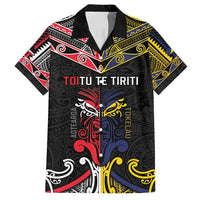 Tokelau And Aotearoa Family Matching Tank Maxi Dress and Hawaiian Shirt Together For Te Tiriti O Waitangi LT05 Dad's Shirt - Short Sleeve Black - Polynesian Pride