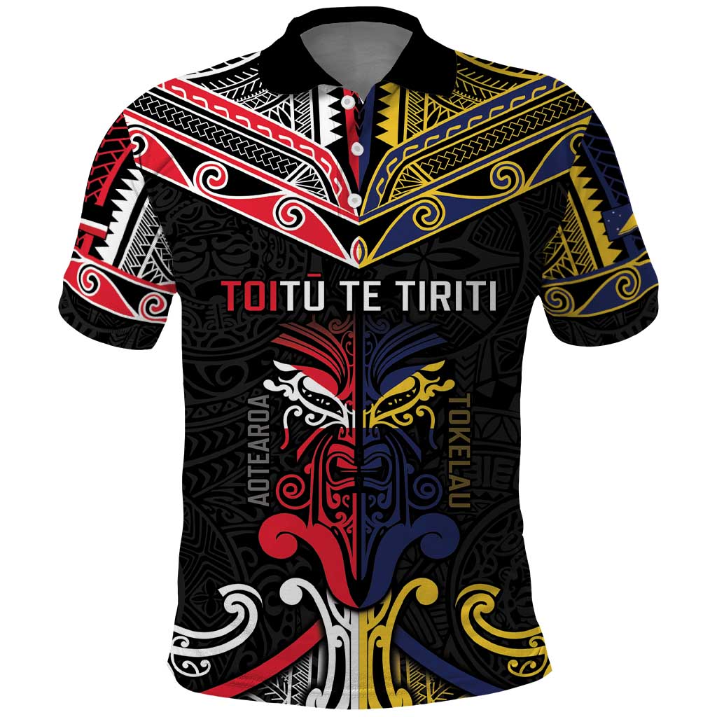 Tokelau And Aotearoa Polo Shirt Together For Te Tiriti O Waitangi LT05 Black - Polynesian Pride