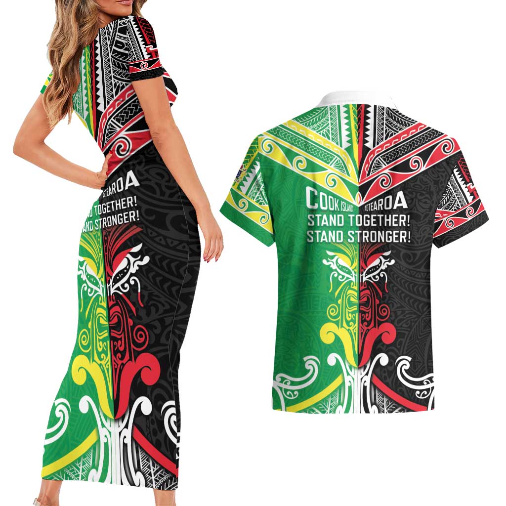 Cook Islands And Aotearoa Couples Matching Short Sleeve Bodycon Dress and Hawaiian Shirt Together For Te Tiriti O Waitangi LT05 - Polynesian Pride