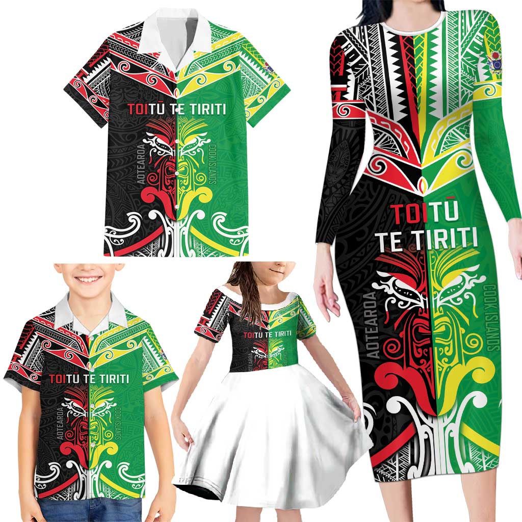 Cook Islands And Aotearoa Family Matching Long Sleeve Bodycon Dress and Hawaiian Shirt Together For Te Tiriti O Waitangi LT05 - Polynesian Pride
