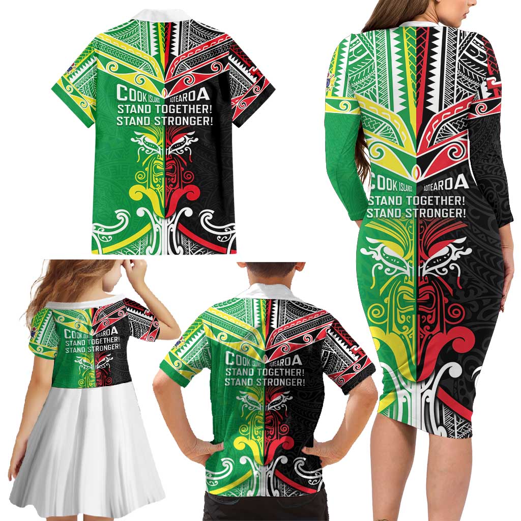 Cook Islands And Aotearoa Family Matching Long Sleeve Bodycon Dress and Hawaiian Shirt Together For Te Tiriti O Waitangi LT05 - Polynesian Pride