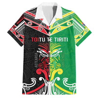 Cook Islands And Aotearoa Family Matching Off The Shoulder Long Sleeve Dress and Hawaiian Shirt Together For Te Tiriti O Waitangi LT05 Dad's Shirt - Short Sleeve Black - Polynesian Pride
