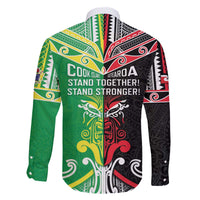 Cook Islands And Aotearoa Family Matching Off The Shoulder Long Sleeve Dress and Hawaiian Shirt Together For Te Tiriti O Waitangi LT05 - Polynesian Pride