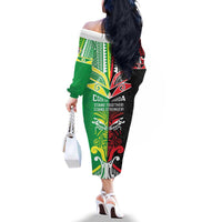 Cook Islands And Aotearoa Family Matching Off The Shoulder Long Sleeve Dress and Hawaiian Shirt Together For Te Tiriti O Waitangi LT05 - Polynesian Pride