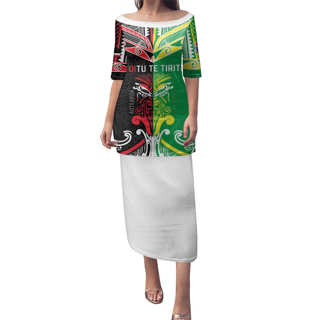 Cook Islands And Aotearoa Family Matching Puletasi and Hawaiian Shirt Together For Te Tiriti O Waitangi LT05 Mom's Dress Black - Polynesian Pride