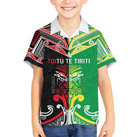 Cook Islands And Aotearoa Family Matching Puletasi and Hawaiian Shirt Together For Te Tiriti O Waitangi LT05 Son's Shirt Black - Polynesian Pride