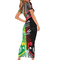 Cook Islands And Aotearoa Family Matching Short Sleeve Bodycon Dress and Hawaiian Shirt Together For Te Tiriti O Waitangi LT05 - Polynesian Pride