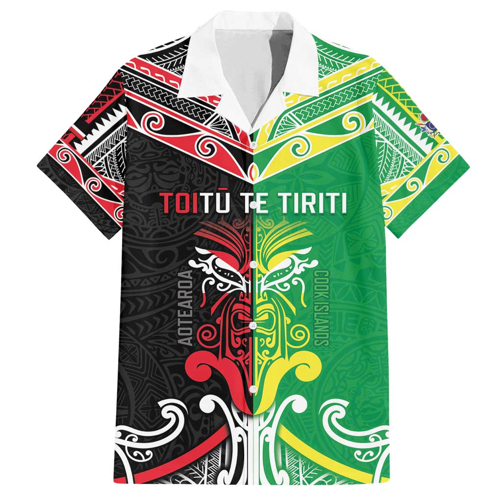 Cook Islands And Aotearoa Family Matching Summer Maxi Dress and Hawaiian Shirt Together For Te Tiriti O Waitangi LT05 Dad's Shirt - Short Sleeve Black - Polynesian Pride