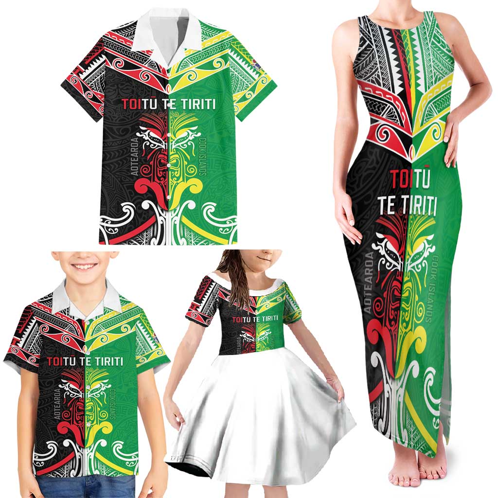 Cook Islands And Aotearoa Family Matching Tank Maxi Dress and Hawaiian Shirt Together For Te Tiriti O Waitangi LT05 - Polynesian Pride