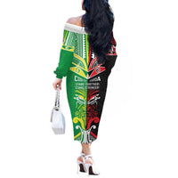 Cook Islands And Aotearoa Off The Shoulder Long Sleeve Dress Together For Te Tiriti O Waitangi