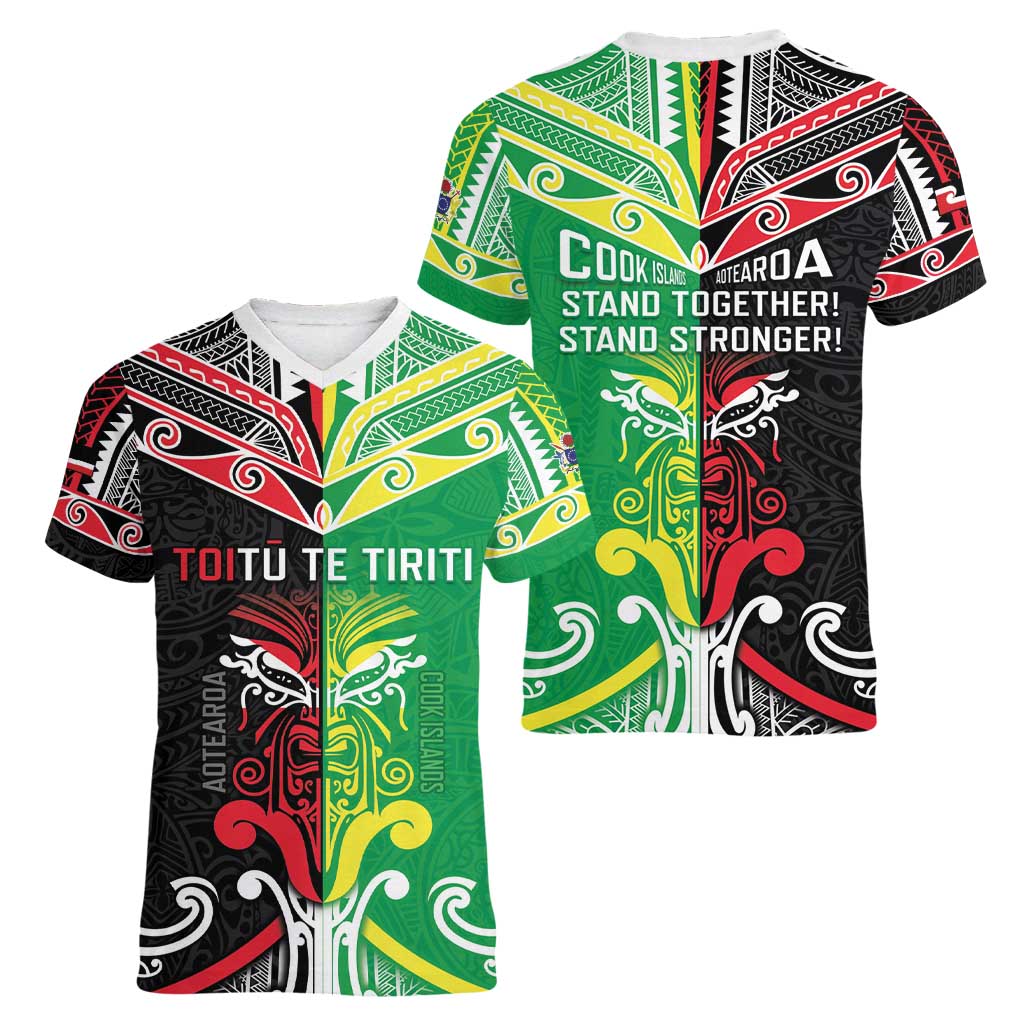 Cook Islands And Aotearoa Women V-Neck T-Shirt Together For Te Tiriti O Waitangi