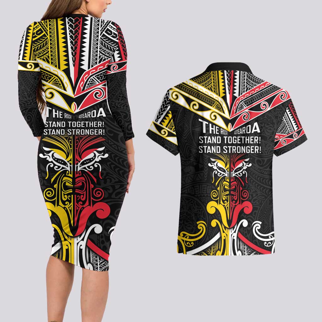 Niue And Aotearoa Couples Matching Long Sleeve Bodycon Dress and Hawaiian Shirt Together For Te Tiriti O Waitangi LT05 - Polynesian Pride