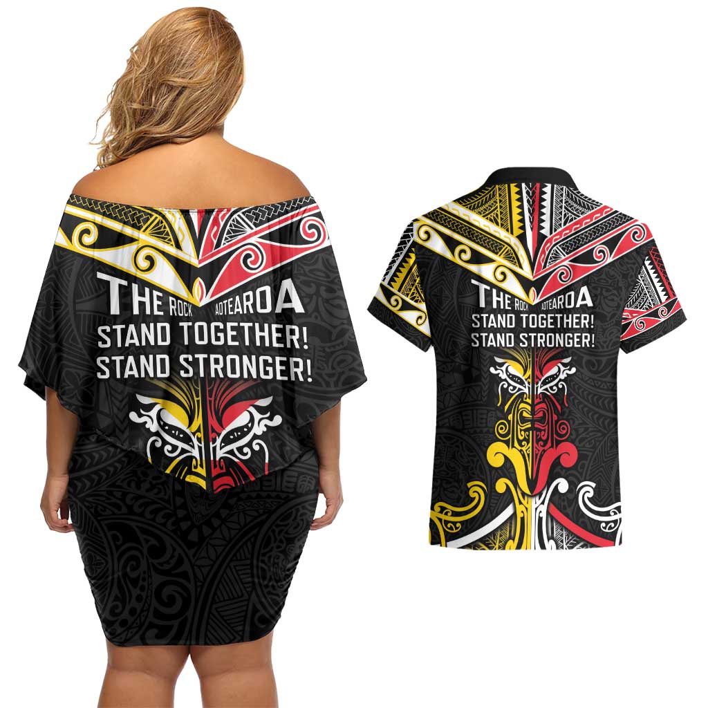 Niue And Aotearoa Couples Matching Off Shoulder Short Dress and Hawaiian Shirt Together For Te Tiriti O Waitangi