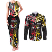 Niue And Aotearoa Couples Matching Tank Maxi Dress and Long Sleeve Button Shirt Together For Te Tiriti O Waitangi
