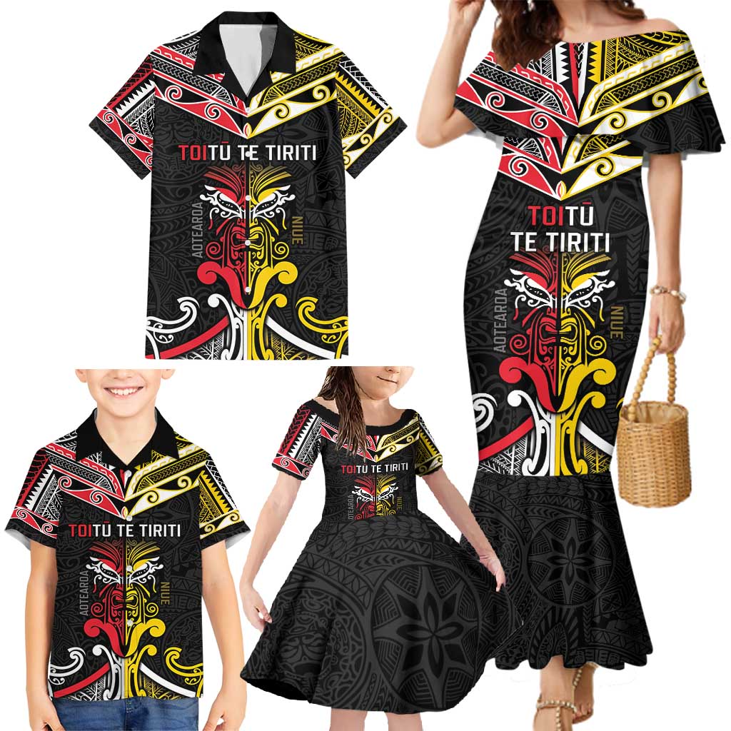 Niue And Aotearoa Family Matching Mermaid Dress and Hawaiian Shirt Together For Te Tiriti O Waitangi LT05 - Polynesian Pride