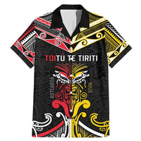 Niue And Aotearoa Family Matching Mermaid Dress and Hawaiian Shirt Together For Te Tiriti O Waitangi LT05 Dad's Shirt - Short Sleeve Black - Polynesian Pride