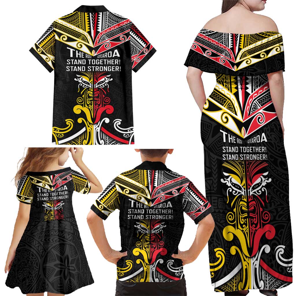 Niue And Aotearoa Family Matching Off Shoulder Maxi Dress and Hawaiian Shirt Together For Te Tiriti O Waitangi LT05 - Polynesian Pride