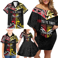 Niue And Aotearoa Family Matching Off Shoulder Short Dress and Hawaiian Shirt Together For Te Tiriti O Waitangi LT05 - Polynesian Pride